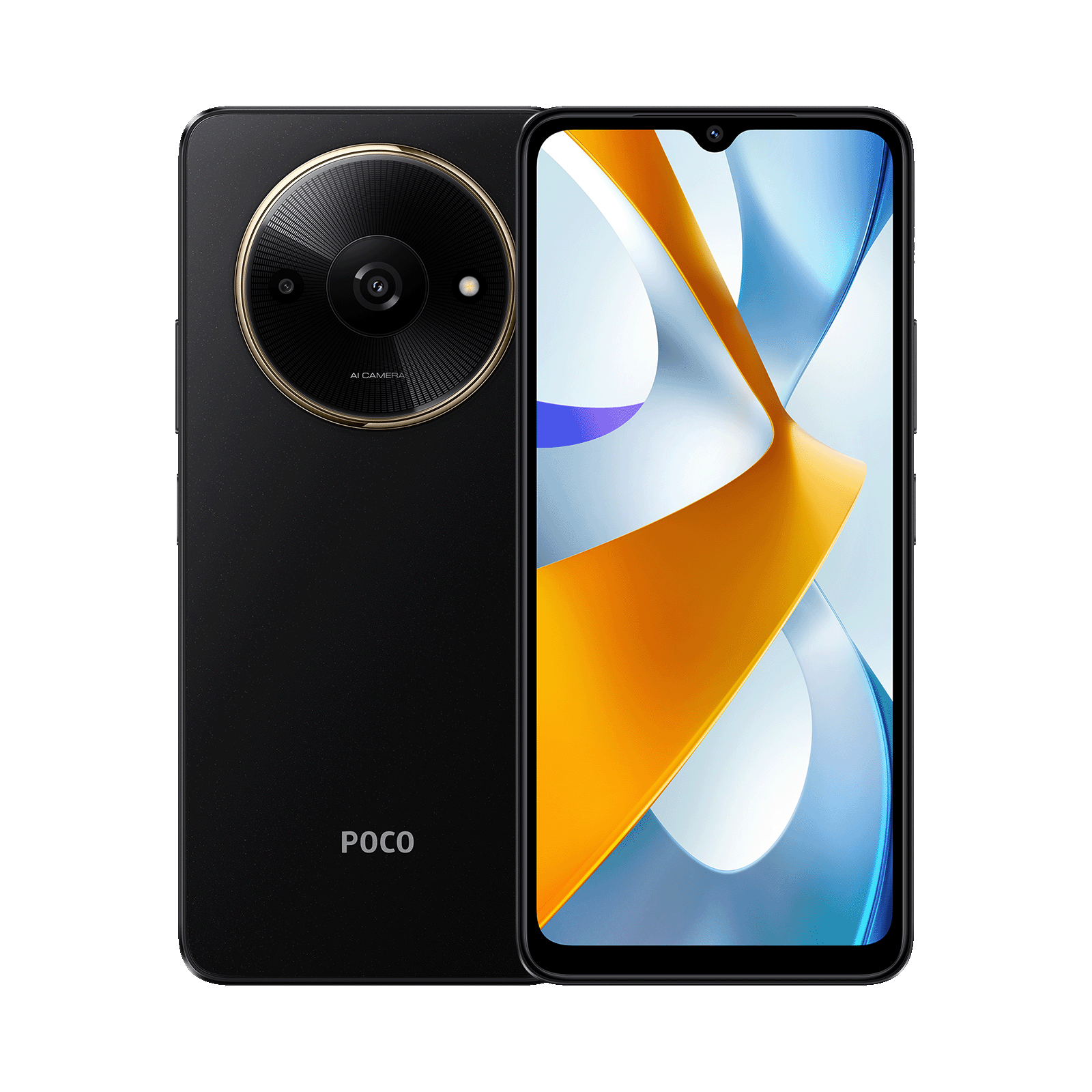 Poco C61 in black, back and front