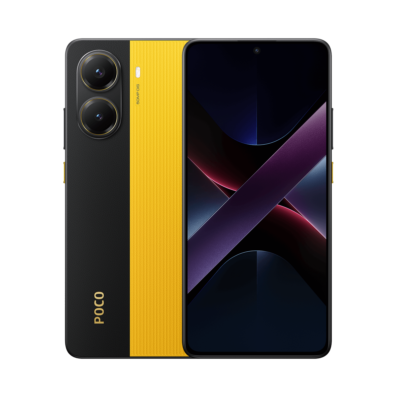 Poco X7 Pro in black and yellow, back and front