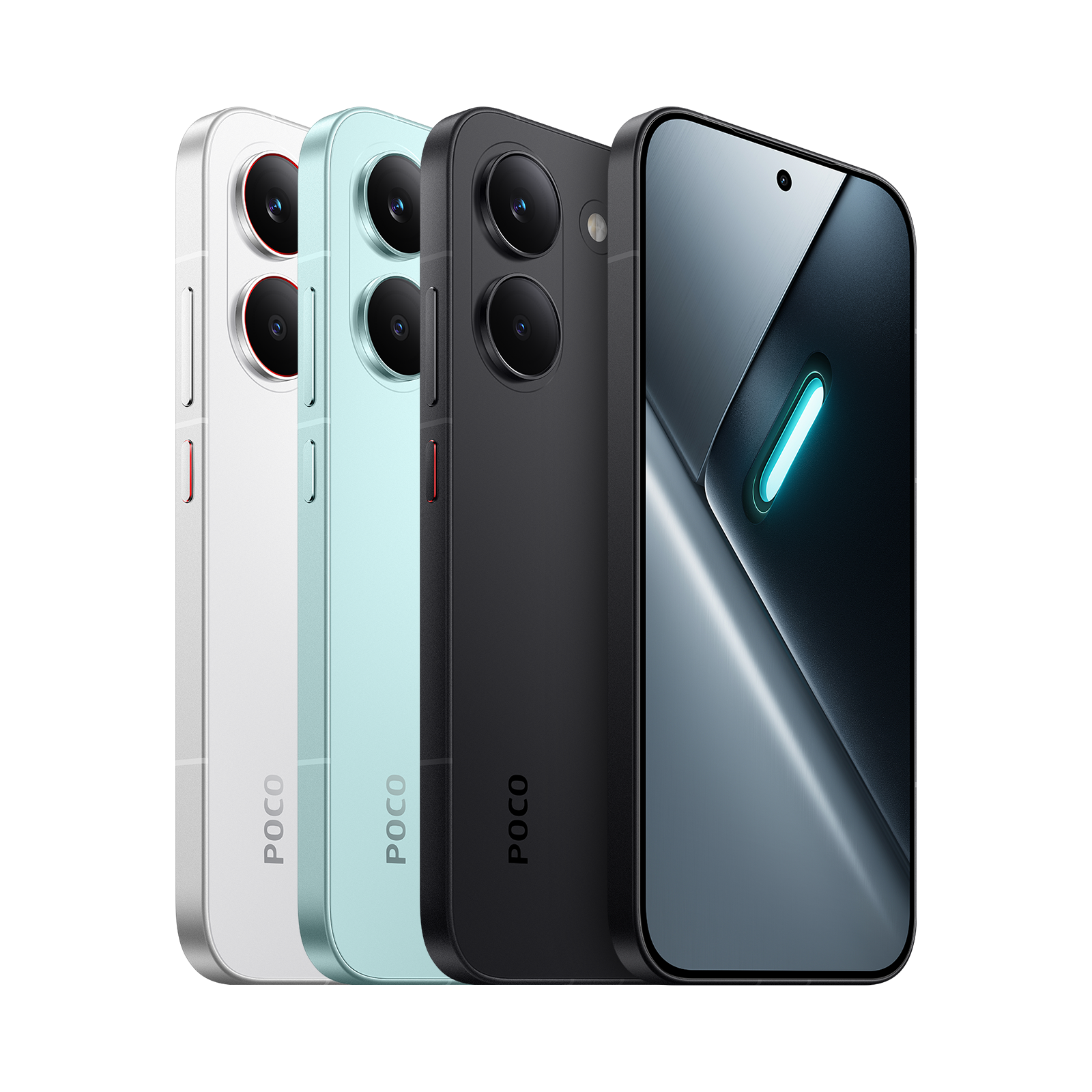 Poco X8 Pro in white, mint and black, back and front